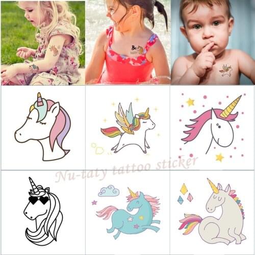 Cartoon Unicorn Temporary Tattoos for Children Kids Girls Rainbow Unicorn Birthday Party Favors Gift GlitterTattoos for Kids