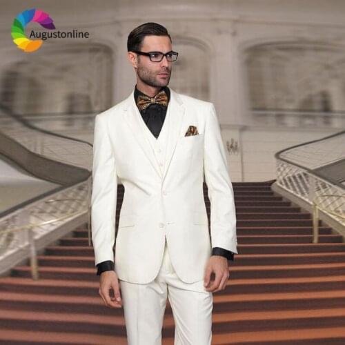 Ivory/ White Men Suits 3Pieces Jacket Pants Vest Wedding Suits for Best Man Blazers Suit Slim Fit Groom Tuxedo Custom Made Terno