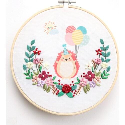 Fox Rabbit Sheep Panda Hedgehog Elk Cat Unfinished Embroidery Kit DIY Embroidered Sewing Cross Stitch Set Thread Tools Package