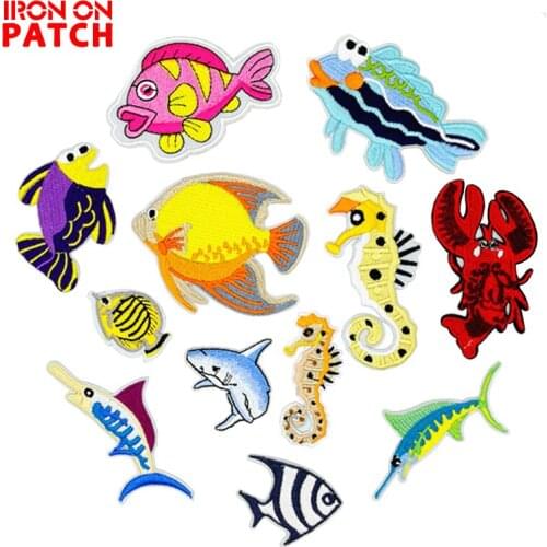 Lobster Patch Fish Dolphin Marine Sea Animals Sea Star Crab Patch Embroidered Cartoon Patch Iron On Motif Applique