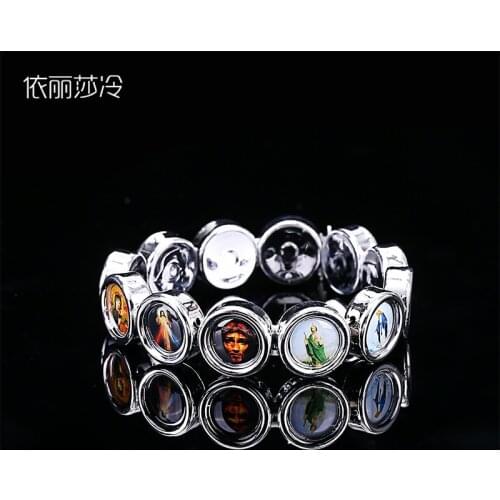 Cheap Catholic Bracelet Round Mixed Jesus Christ Icon Bracelet, Handmade Jesus Christ Bracelet