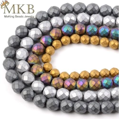 Wholesale Natural Matte Faceted Hematite Stone Round Beads For Jewelry Making 4/6/8/10mm 15inch Diy Loose Beads Accessories