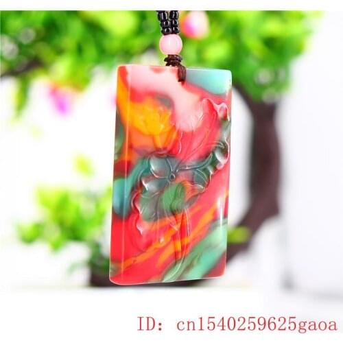 Colour Jade Lotus Pendant Necklace Jadeite Jewelry Men Women for Fashion Amulet Gifts Carved Natural Chinese Charm