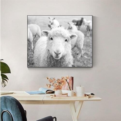 Nordic Alpaca Posters and Prints Black And White Animal Canvas Painting Landscape Wall Art Picture Modern Living Room Decor