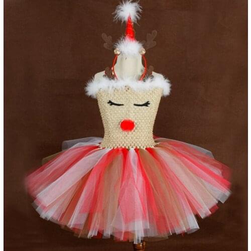Christmas Tutu Dress for Girls New Year Party Reindeer Costume Baby 1st Christmas Dresses Unicorn Headband Outfit 1-12Y