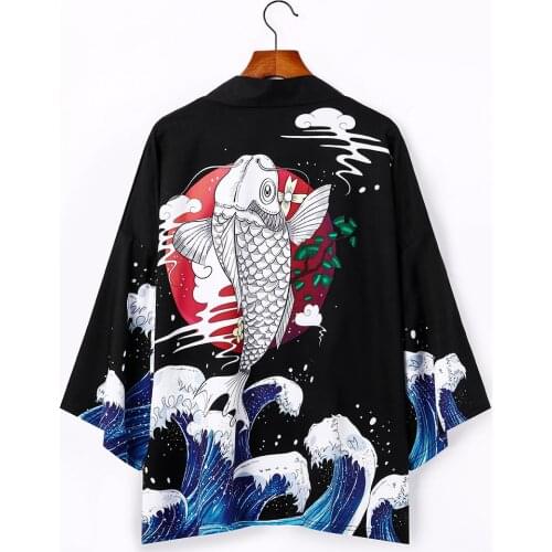 Men Women Cardigan Yukata Shirts Man Beach Clothing Summer Carp Haori Japanese Traditional Style Kimono Jacket Shirt Blouse 2039
