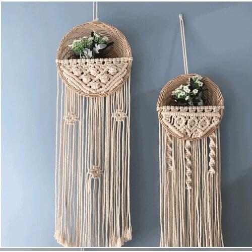 Hand-woven tapestry wall hanging flower pot hanging basket room background wall homestay decoration ornaments