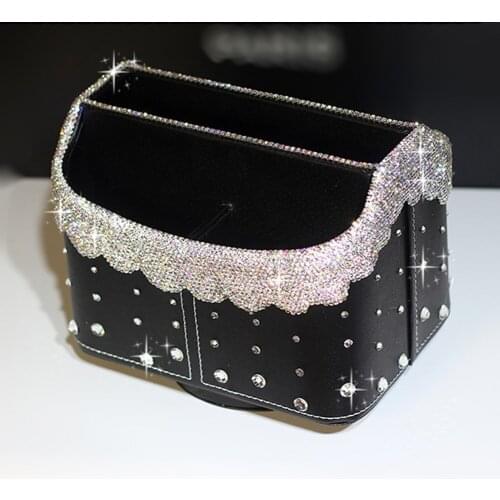 Silver Rhinestone Crystal Luxury Rotatable Ornaments Holder for Car Interior Accessories & Stowing Tidying DIY Home Make Up