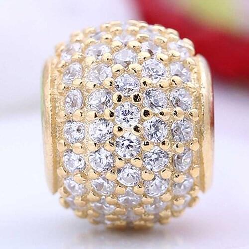 Original Gold Color Pave Sparkling Ball With Full Crystal Beads Fit 925 Sterling Silver Bead Charm Bracelet Diy Jewelry