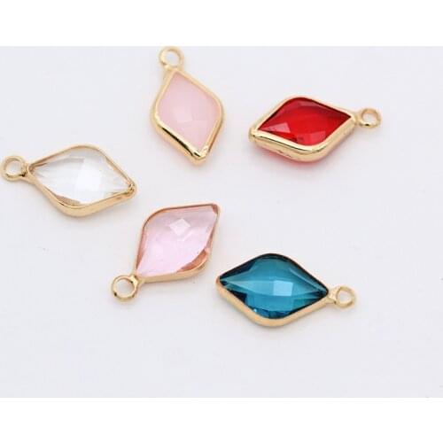 12p9x14mm Leaf Faceted Crystal Framed Glass Charms Pendants Link Connectors Earrings Findings Jewellery Making Metal Loose beads