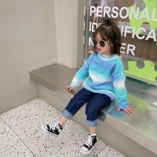 Girls Sweater Babys Coat Outwear 2021 Blue Thicken Warm Winter Autumn Knitting Pullover Christmas Gift Childrens Clothing