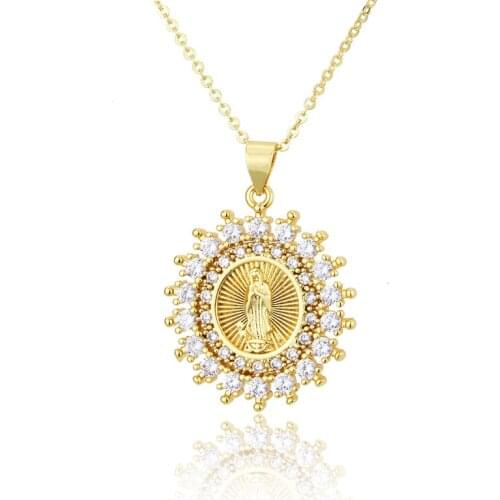 Holy Virgin Mary Pendant Necklace Rhinestone Our Lady of Guadalupe Necklace for Women Religious Catholic Jewelry Gift