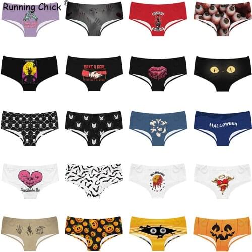 Halloween Ghost Letter Skull Print Seamless Breathable Womens Underpants Low Waist Triangle Pants, Briefs Women