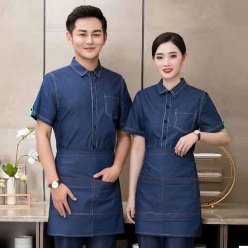 Hotel Waiter Short-sleeved Uniform Fast Food Restaurant Tea House Waitress Work Clothes Men Women Hot Pot Shop Overalls H2147