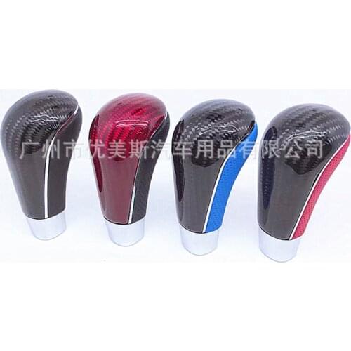 Universal Car Carbon Fiber Leather Manual Gear Shift Knob Stick MT AT Red Line Gearstick Lever Shifter Knob