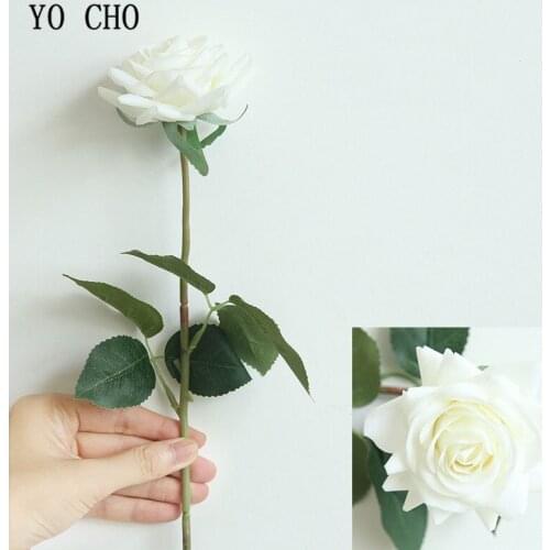 YO CHO White 5 pcs/Lot Silk Rose Flowers Wedding Centerpieces Artificial Real Touch Red Rose For Home Party Prom Wedding Decor