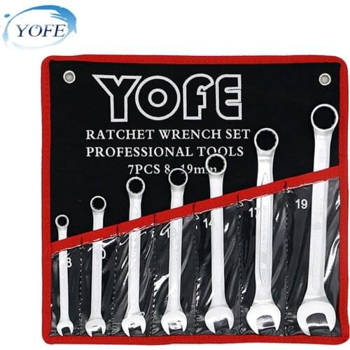 YOFE 7PCS 8-19mm Combination Wrench Set Spanners Open end box wrench Manual auto repair machine repair tools