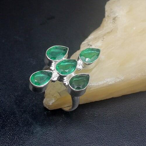 Gemstonefactory Jewelry Big Promotion Single Unique 925 Silver Teardrop Shiny Green Topaz Women Men Gifts Rings 7.5# 20212705