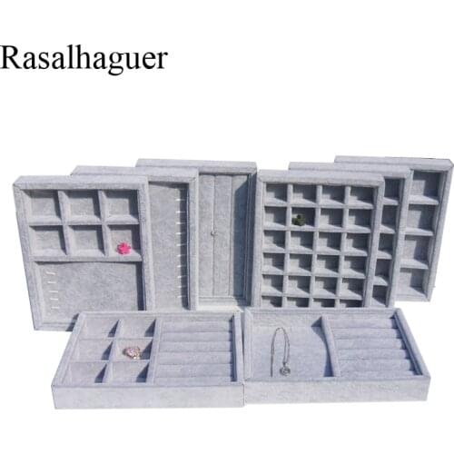 Jewelry Earrings Necklaces Pendants Bracelets Trays Holder Cases Velvet Jewelry Packaging Display DIY Storages Trays Gray Soft