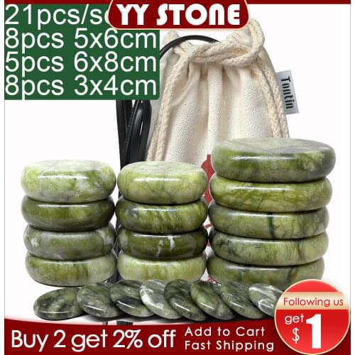 Green Jade Body Massage Hot Stone set SPA Canvas heater Bag Relieve Pain Spa Relax Body Heating