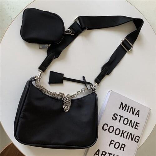 Female Casual Handbags Small Travel Purses Vintage Nylon Chain Crossbody Bag Women Designer Black Sport Shoulder Messenger Bags
