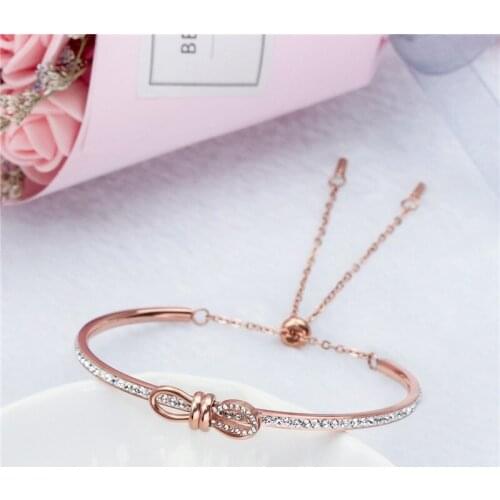 2021 Trend Female Universal Size Fashion Titanium Steel Bracelet For Women Rose Gold Bowknot Jewelry B870