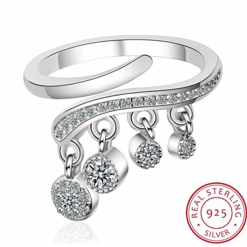 Korean Fashion Hanging Zirconia Tassel 925 Sterling Silver Rings For Women Adjustable Finger Fine Jewelry S-R461
