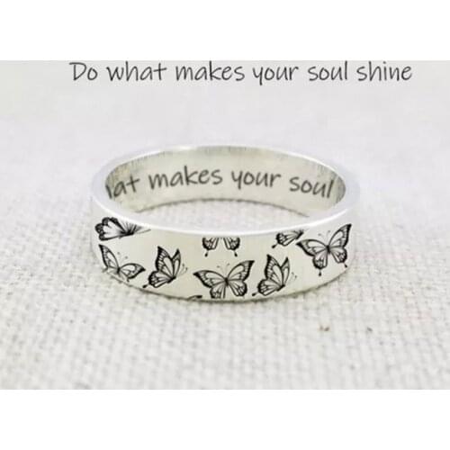 Vintage Do What Makes Your Soul Shine Letter Womens Rings Simple Carving Butterfly Pattern Rings for Women Party Jewelry Gift