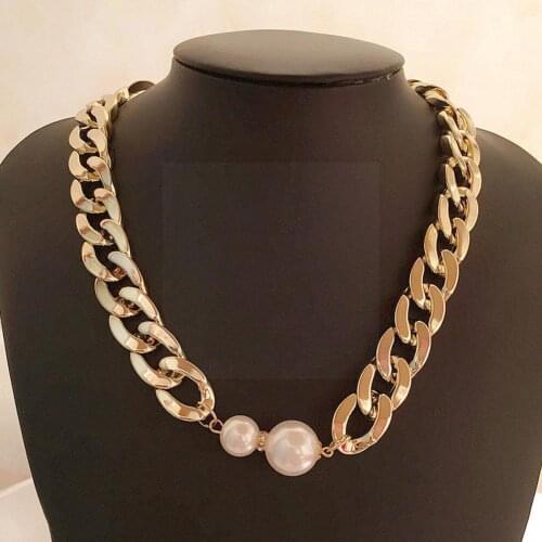 New Fashion Vintage Smooth Cuban Chains Necklaces Women Pendant Gothic Necklace Accessories Girl Pearl Jewellery Chokers Ro G5F6