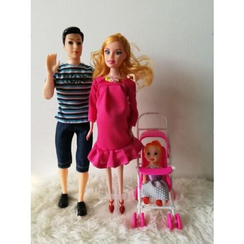 2018 Family 4 People doll Suits 1 Mom/1 Dad/Little Kelly Girl/Baby Son/Baby Carriage 1/6 doll Real Pregnant Doll Gifts