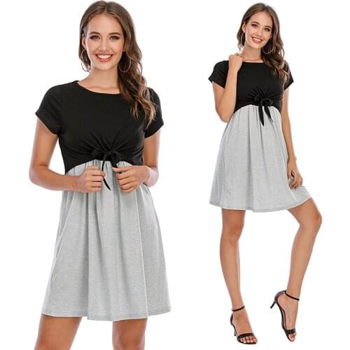 2020 Summer Maternity Dress Short-sleeved Stitch Clothes for Pregnancy Women Postpartumn Breastfeeding Dresses Nursing Clothing
