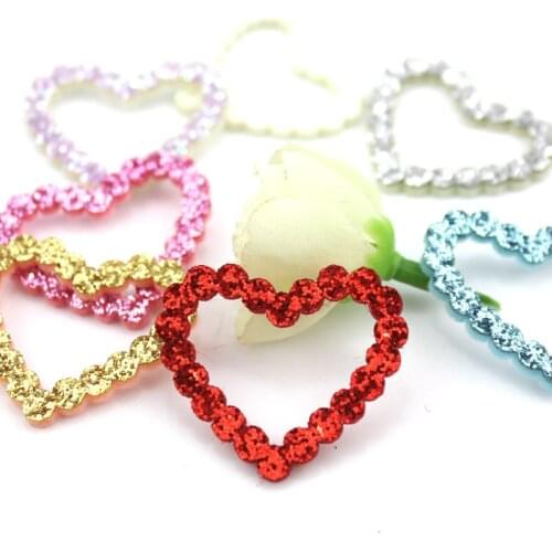 50Pcs 3*3.5cm Glitter powder Heart Hollow Felt Padded Appliques for DIY childrens crafts Hairpin Decor headwear Accessoires