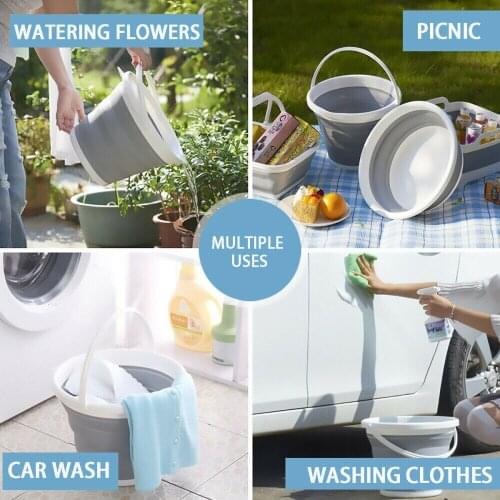 5L Foldable Bucket Car Wash Outdoor Fishing Round Bathroom Kitchen Bucket With Lid Large Capacity Save Space