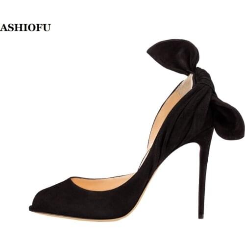 ASHIOFU 2020 New Style Handmade Ladies High Heel Pumps Butterfly-knot Slip-on Party Dress Shoes Sexy Evening Fashion Court Shoes