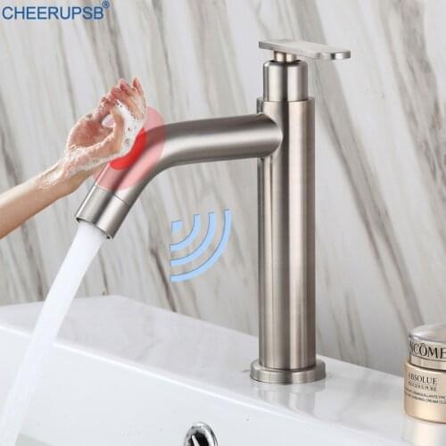 Bathroom Touch Faucet Automatic Smart Sensor Tap Basin Sink Stainless Steel Grifo Washbasin One Hole Single Handle Robinet Taps