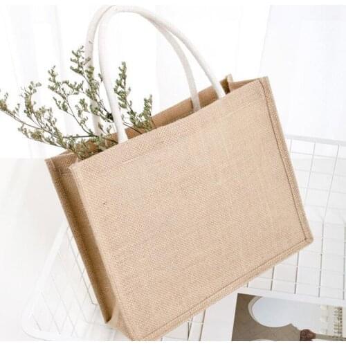 Rough Linen Vintage Jute Bag Custom Made Plastic Laminated Waterproof Portable Jute Bag Portable Reusable Bag