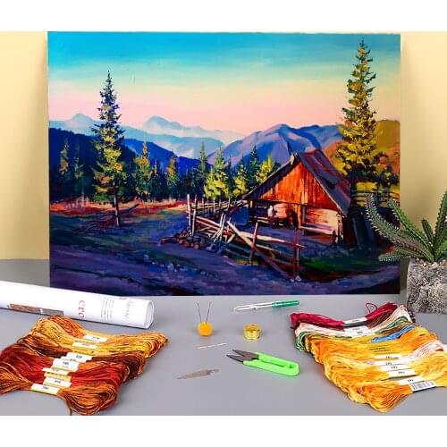 Landscape Autumn Morning Printed Canvas 11CT Cross-Stitch Complete Kit DIY Embroidery DMC Threads Hobby Craft Gift