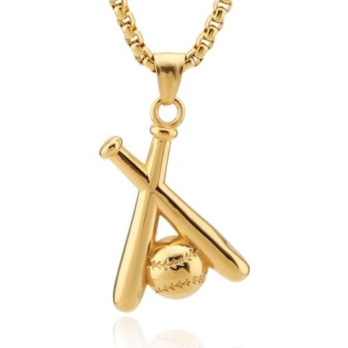 HZMAN Baseball and Baseball Bat Cross Youth Sports Stainless Steel Pendant Necklace 22+2'' Chain