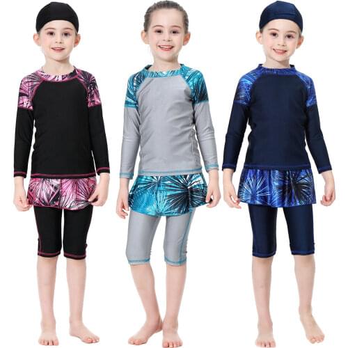 Islamic swimming suit for girls print 2 piece set swimsuits 2021 turkey kaftan muslim clothes bathing suit hijab muslim swimwear