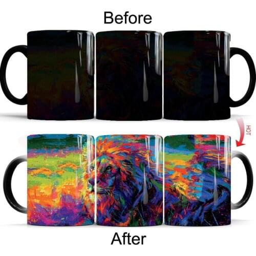 King of the Forest Color Lion Mugs 11oz Heat Sensitive Magic Color Changing Tea Milk Cup Coffee Mug Gift for Friends Mugs