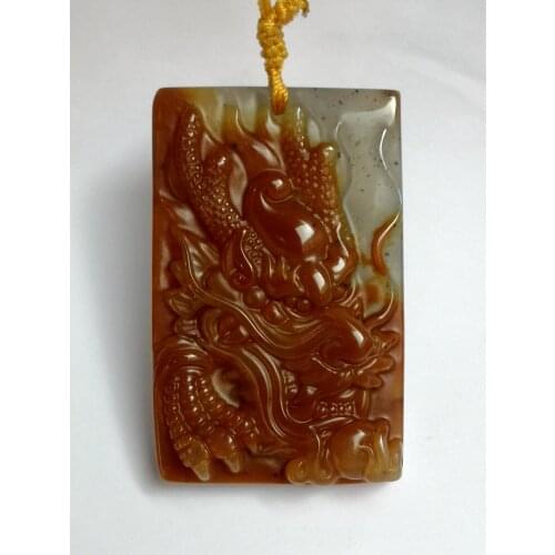 YIZHU CULTUER ART 100% Natural Hand-carved Chinese Jade Necklace Amulet Pendant Auspicious Dragon Trinket Gift