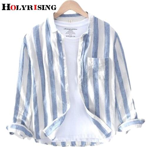 Vintage new men shirts striped long sleeve top turn collar летние платья 2021 loose pockets permeable men thin clothes 19527