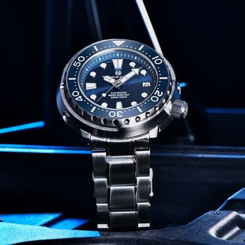 PAGRNE DESIGN Diver Men Watch Stainless Steel Large Dial Mechanical Wristwatch 300m Waterproof Sapphire Glass Automatic Watches