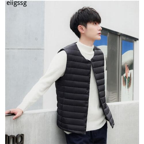Lightweight Down Jacket Mens V-neck 2021 Autumn and Winter New Fashion Casual Warmth Thin Section Lightweight Down Vest Vest