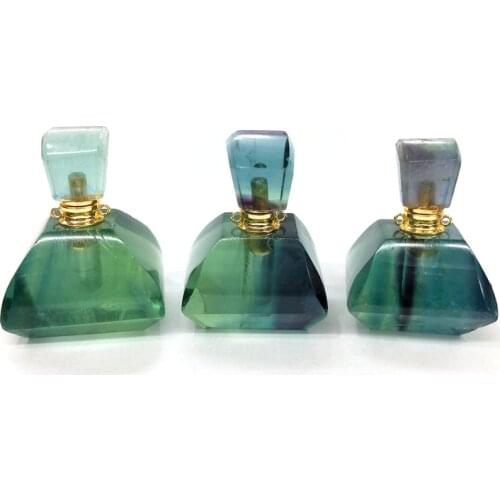 Natural Faceted Gems stone Perfume Bottle Fluorite cute vial essential oils Diffuser Women Necklace Jewelry Gift