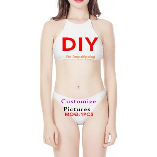 Noisydesigns Women Bikinis Set Custom Logo Photo Image Sexy Golden Floral Swimwear Summer Beach Bathing Suit 2021 Dropshipping