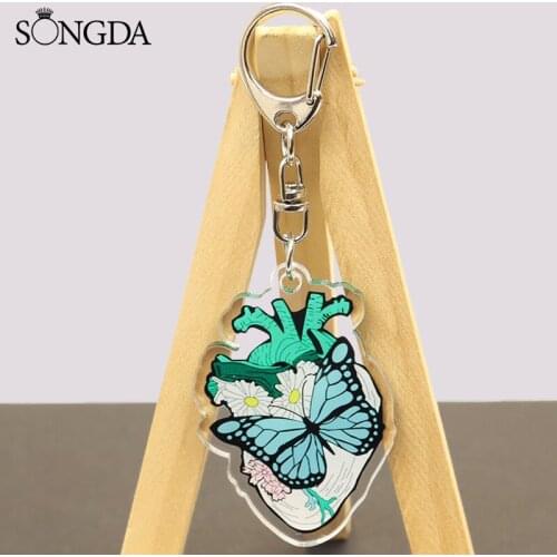 New Creative Anatomical Human Heart Acrylic Keychain Medical Jewelry Organ Two-Sided Car Keyring Unisex Jewelry Decorations Gift