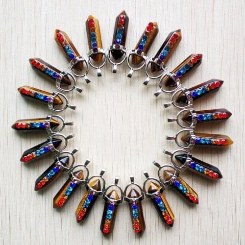 New natural tiger eye stone 7 color stone Reiki Point pendulum healing pendants for jewelry making 12pcs/lot Wholesale free