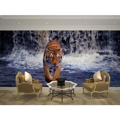 Large Animal 3d Wall Mural with Waterfall Tiger Papel Mural Wallpaper for Living Room 3d Photo Murals Wall paper Wallcoverings