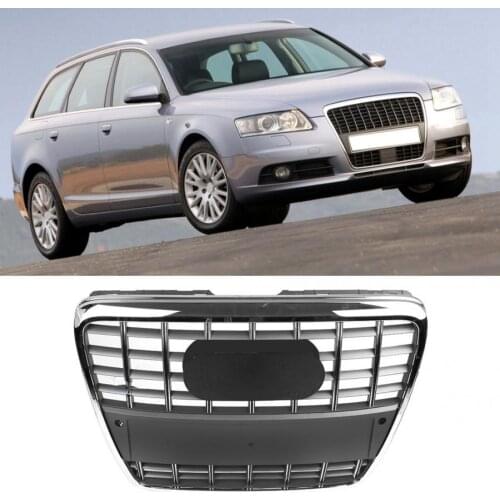 Car Front Grille For S6 Style Front Bumper Grille Mesh Hood Grill Grille Chrome Gray for Audi A6 C6 S6 4F SFG 05-11 car-styling